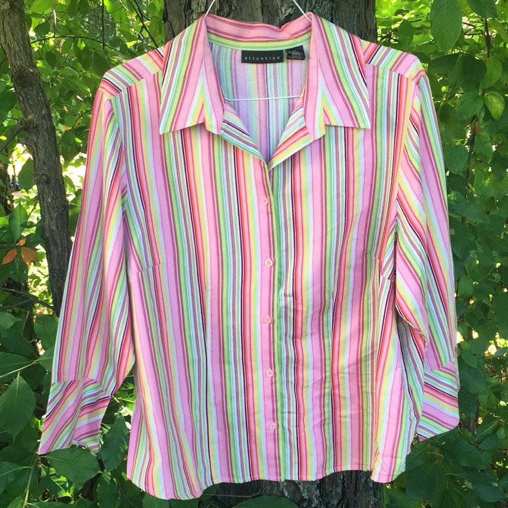 GUC 2X Striped Ladies Button Blouse 3/4 Sleeves